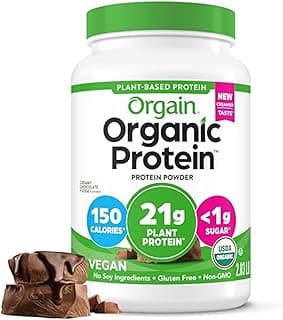 Orgain Organic Vegan Protein Powder, Creamy Chocolate Fudge - 21g Plant Protein, 6g Prebiotic Fiber, Low Net Carb, No Lactose Ingredients, No Added Sugar, Non-GMO, For Shakes & Smoothies, 2.03 lb