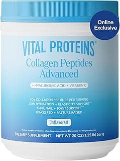 Vital Proteins Collagen Peptides Powder Advanced with Hyaluronic Acid & Vitamin C - 20oz Collagen Protein, Unflavored, 28 Servings