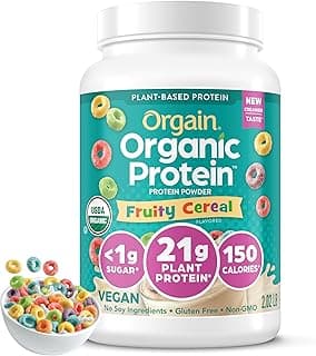 Orgain Organic Vegan Protein Powder, Fruity Cereal - 21g Plant Based Protein, Gluten Free, Dairy Free, Lactose Free, Soy Free, No Sugar Added, Kosher, For Smoothies & Shakes - 2.03 lb